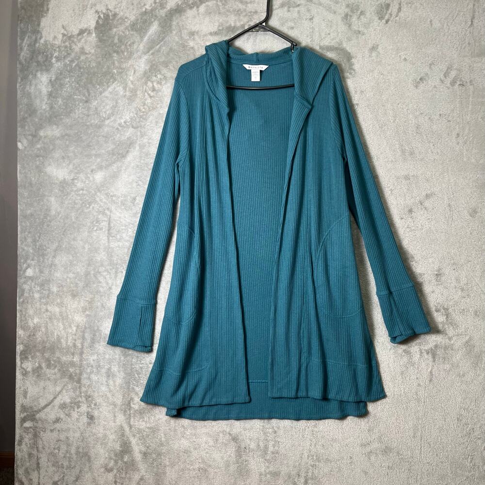 Athleta Harmony Wrap Cardigan‎ Ribbed Borealis Green XS Comfort Lounge Pockets